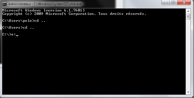 Selection du disque dur sur invite de commande cmd windows